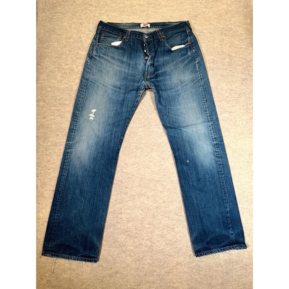 Levis 501 Original Jeans Mens 38x34 Blue Denim Button Fly Straight Leg Mid Rise